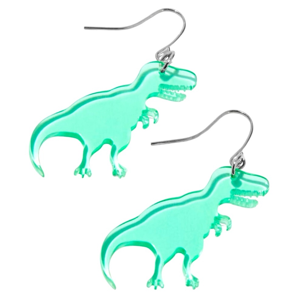 Green T-Rex Dinosaur 1.5" Drop Earrings - NWT
